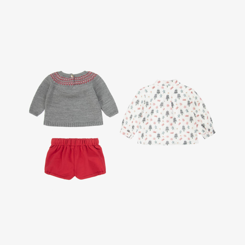 Miranda-Baby Boys Red, White & Grey Cotton Festive Shorts Set | Childrensalon Outlet