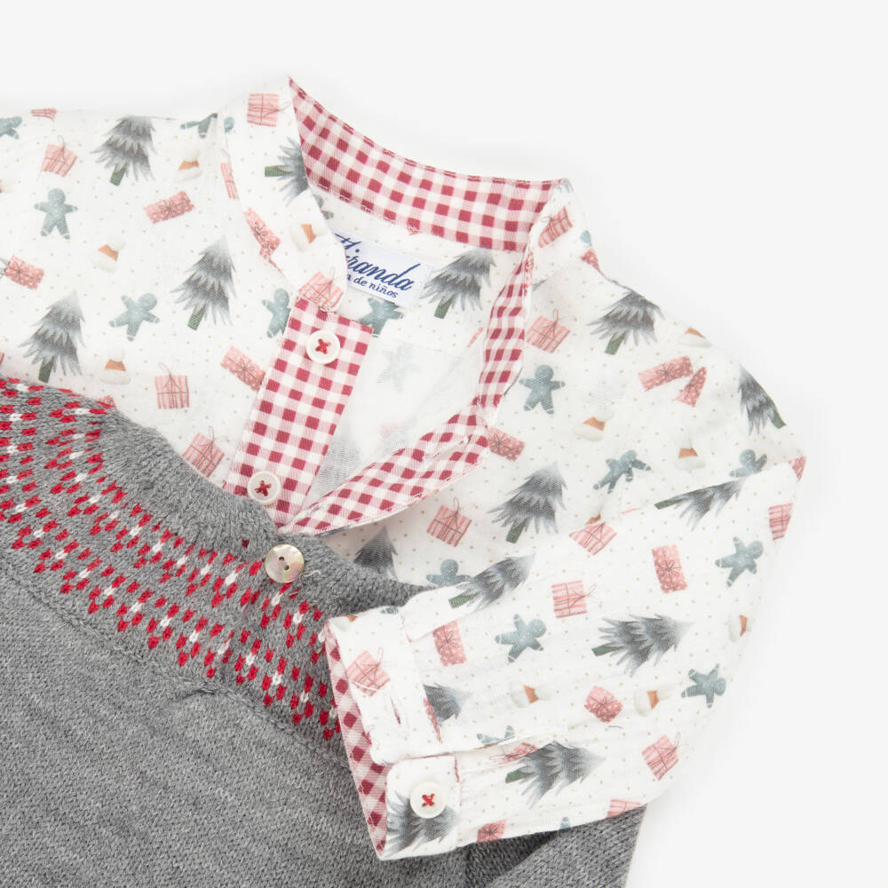 Miranda-Baby Boys Red, White & Grey Cotton Festive Shorts Set | Childrensalon Outlet