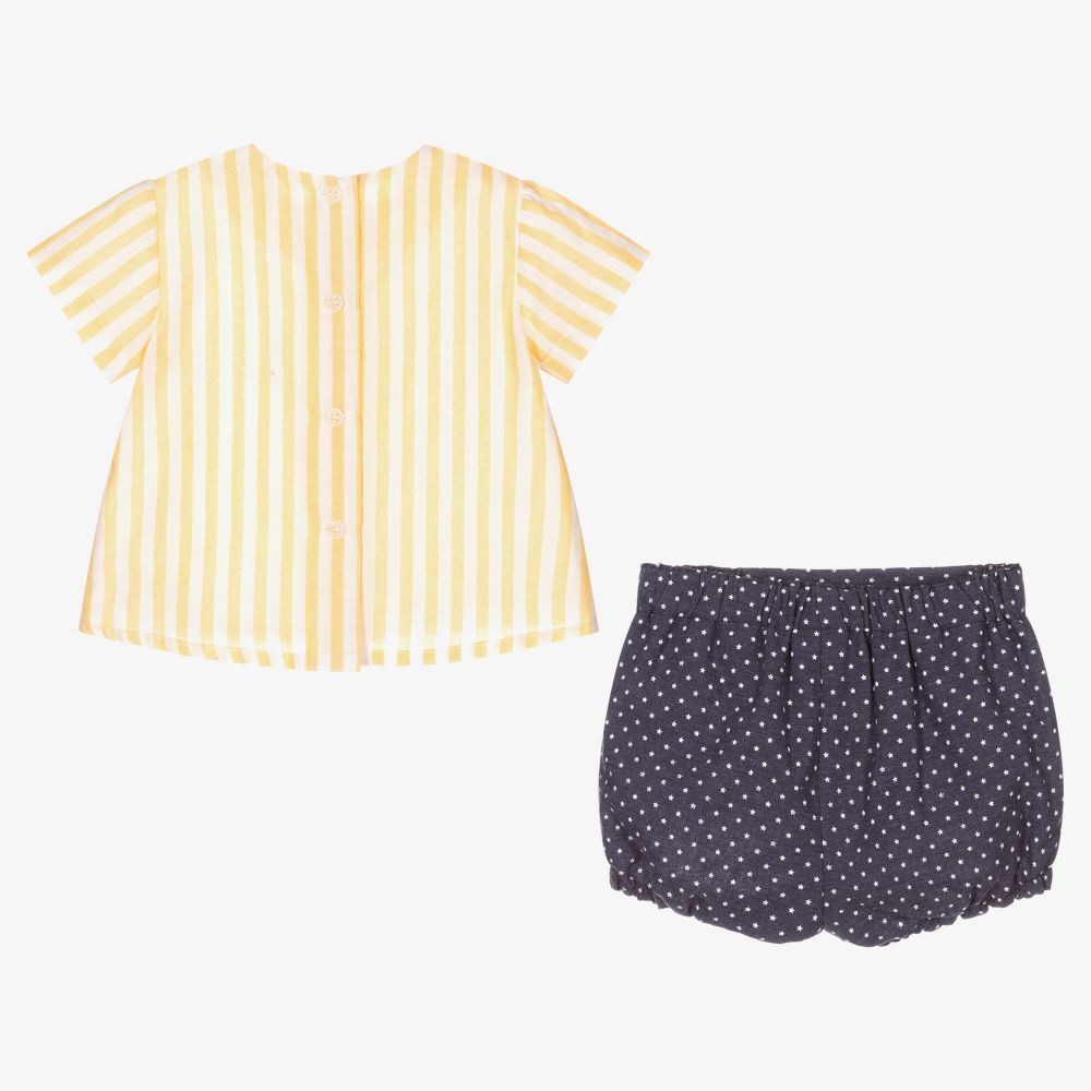 ميراندا-طقم شورت وتوب قطن لون كحلي وأصفر للمواليد | Childrensalon Outlet