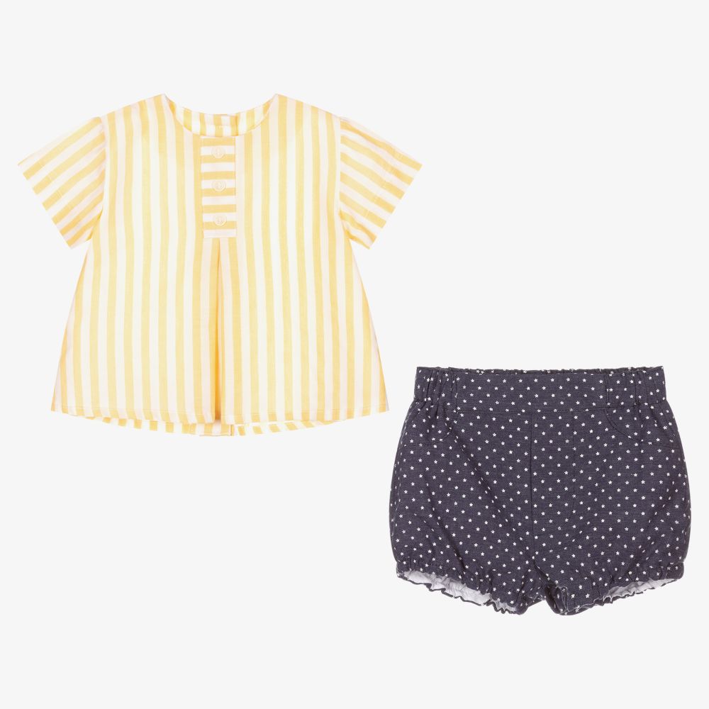 ميراندا-طقم شورت وتوب قطن لون كحلي وأصفر للمواليد | Childrensalon Outlet