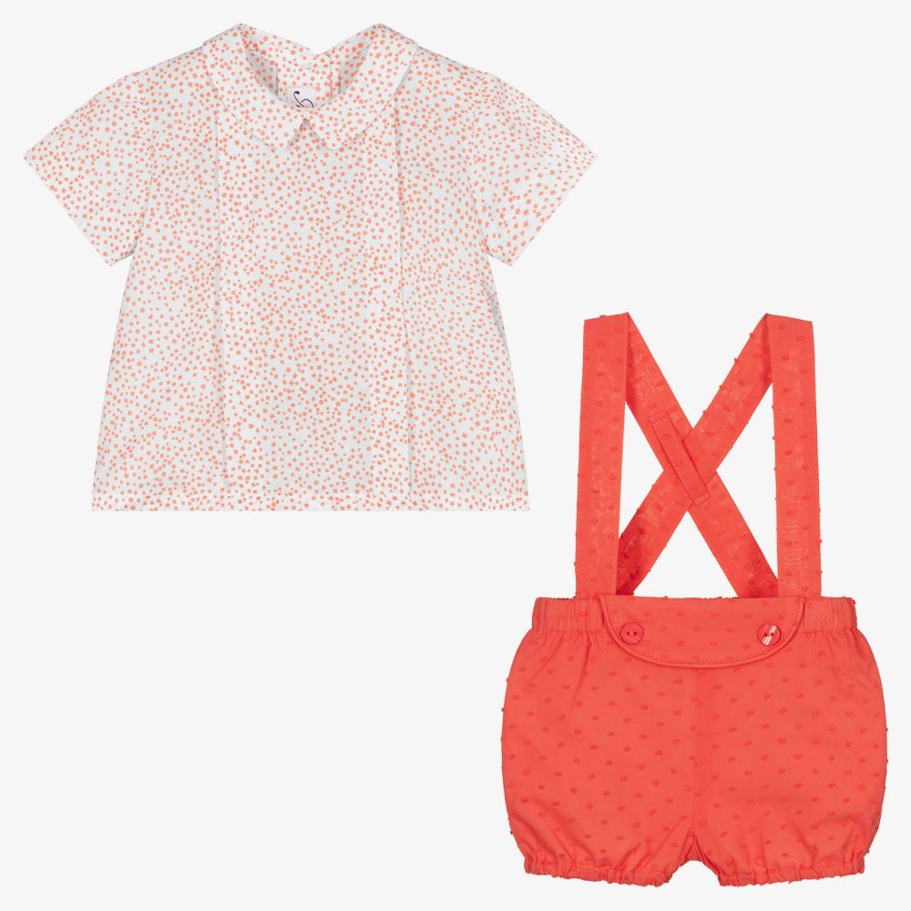 Miranda-طقم شورت قطن لون أبيض وأحمر للمواليد | Childrensalon Outlet