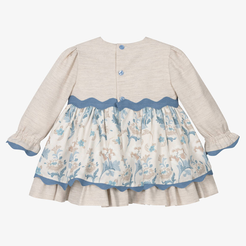 Miranda-Бежево-голубое платье с цветами | Childrensalon Outlet