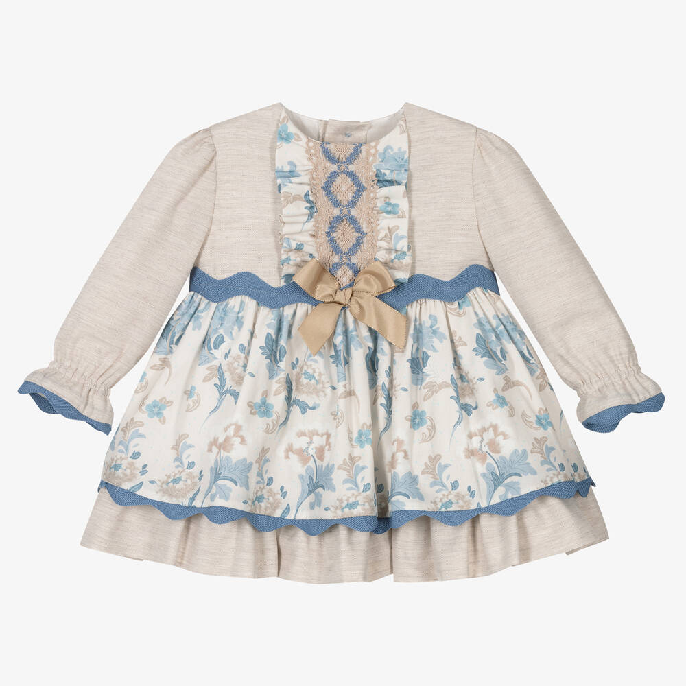 Miranda - Geblümtes Kleid in Beige und Blau | Childrensalon