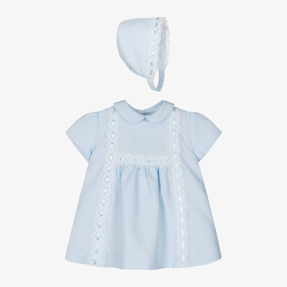 Miranda-طقم فستان مزيج قطن لون أزرق فاتح للمولودات | Childrensalon Outlet
