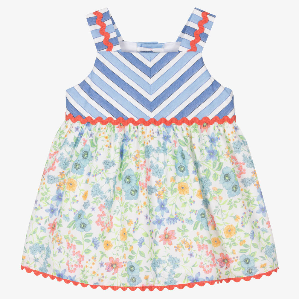 Miranda - Baby Girls Blue Cotton Floral Dress | Childrensalon