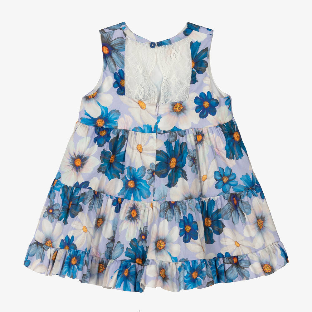 Miranda-Baby Girls Blue Floral Cotton Dress | Childrensalon Outlet