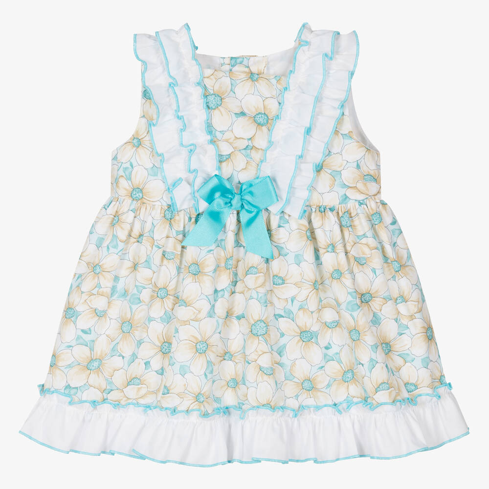 Miranda-Baby Girls Blue Floral Cotton Dress | Childrensalon Outlet