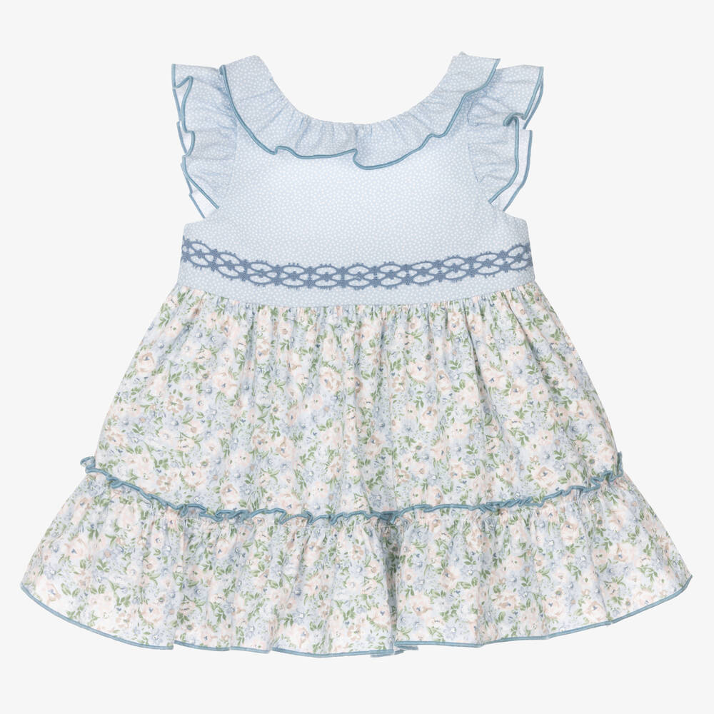 Miranda - Baby Girls Blue Floral Ruffle Dress | Childrensalon