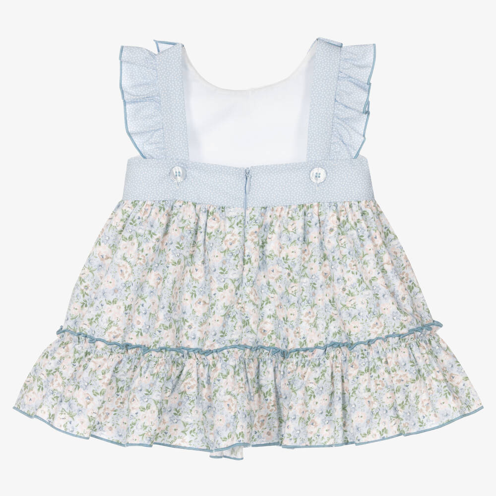 Miranda-Голубое платье в цветочек с рюшами | Childrensalon Outlet