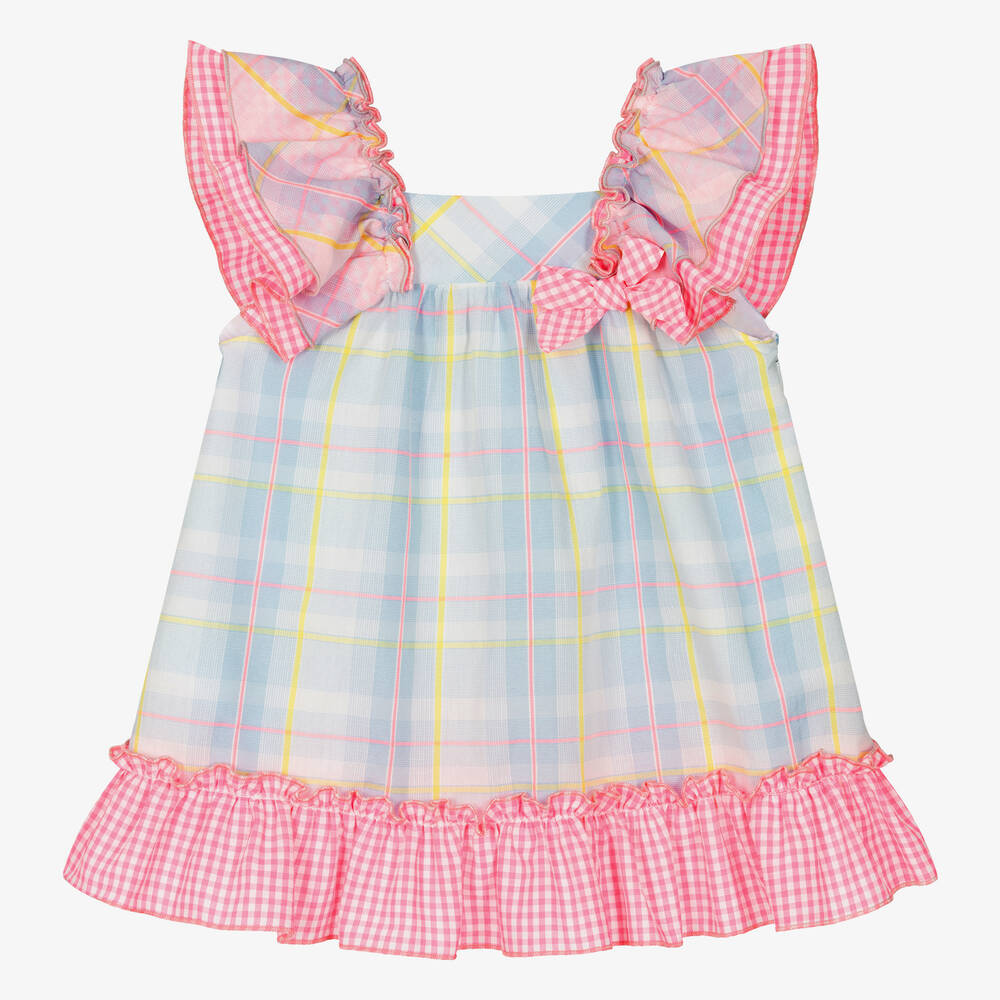 Miranda-Baby Girls Blue & Pink Check Cotton Dress | Childrensalon Outlet