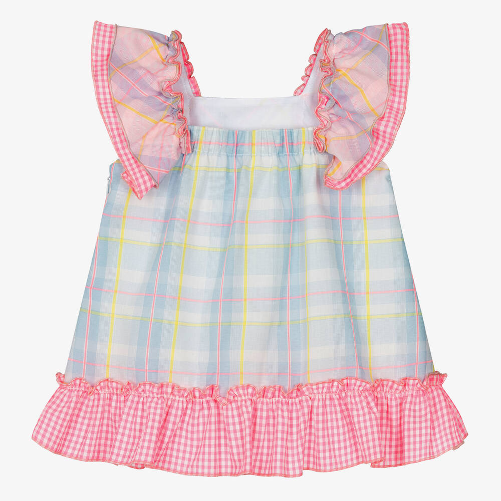 ميراندا-فستان أطفال بناتي قطن كاروهات لون زهري وأزرق | Childrensalon Outlet