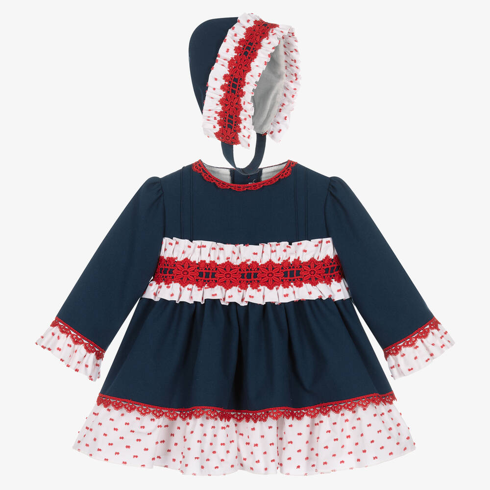 Miranda - Baby Girls Blue, Red & White Dress Set | Childrensalon