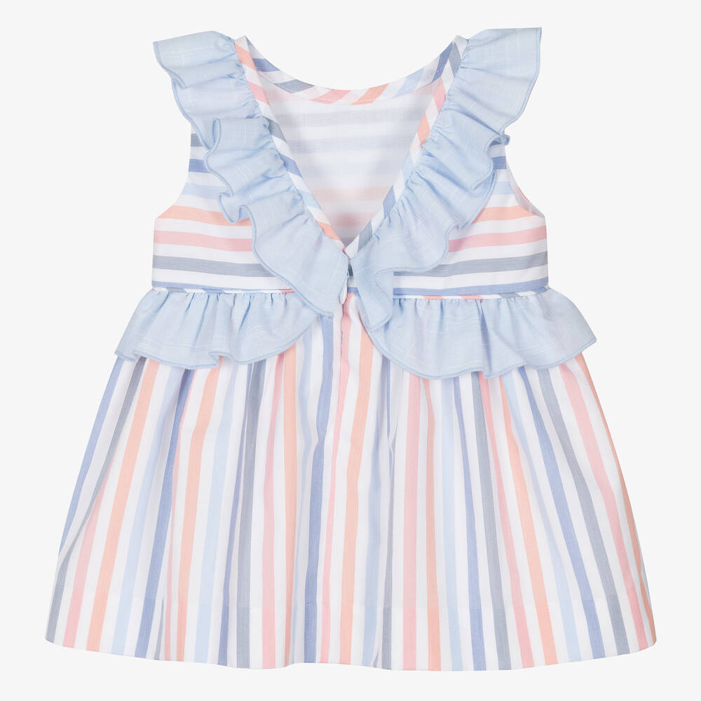 ميراندا-فستان أطفال بناتي مزيج قطن مقلم لون أزرق | Childrensalon Outlet