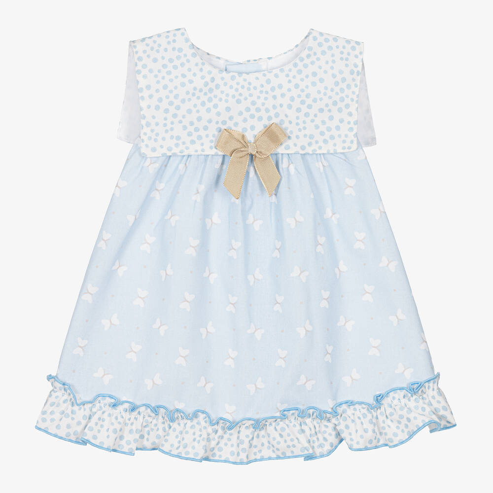 Miranda - Robe bleue et blanche en coton bébé | Childrensalon