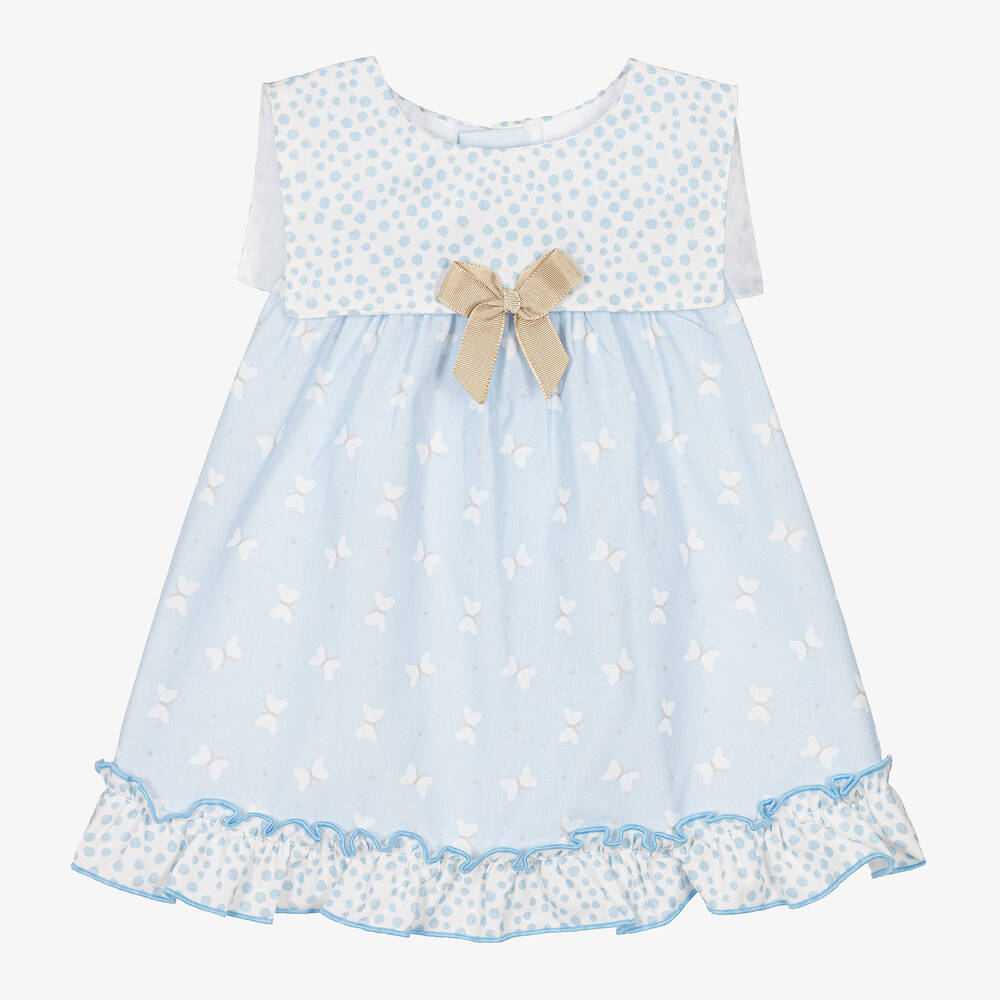 Miranda-Baby Girls Blue & White Cotton Dress | Childrensalon Outlet