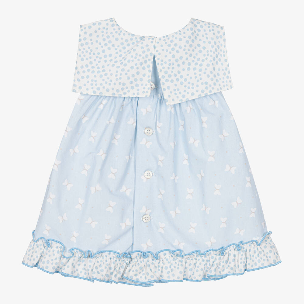 Miranda-Baby Girls Blue & White Cotton Dress | Childrensalon Outlet
