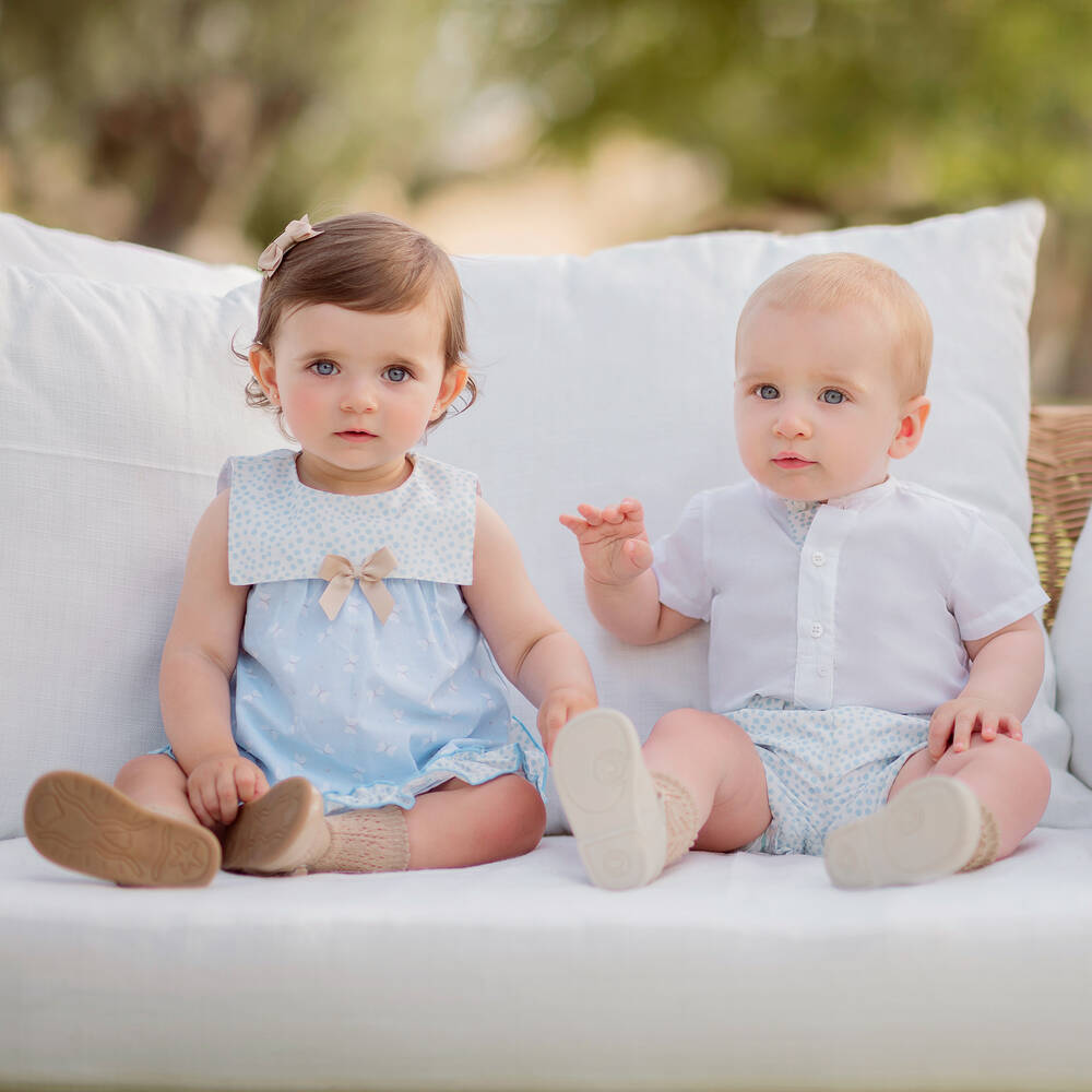 Miranda-Baby Girls Blue & White Cotton Dress | Childrensalon Outlet