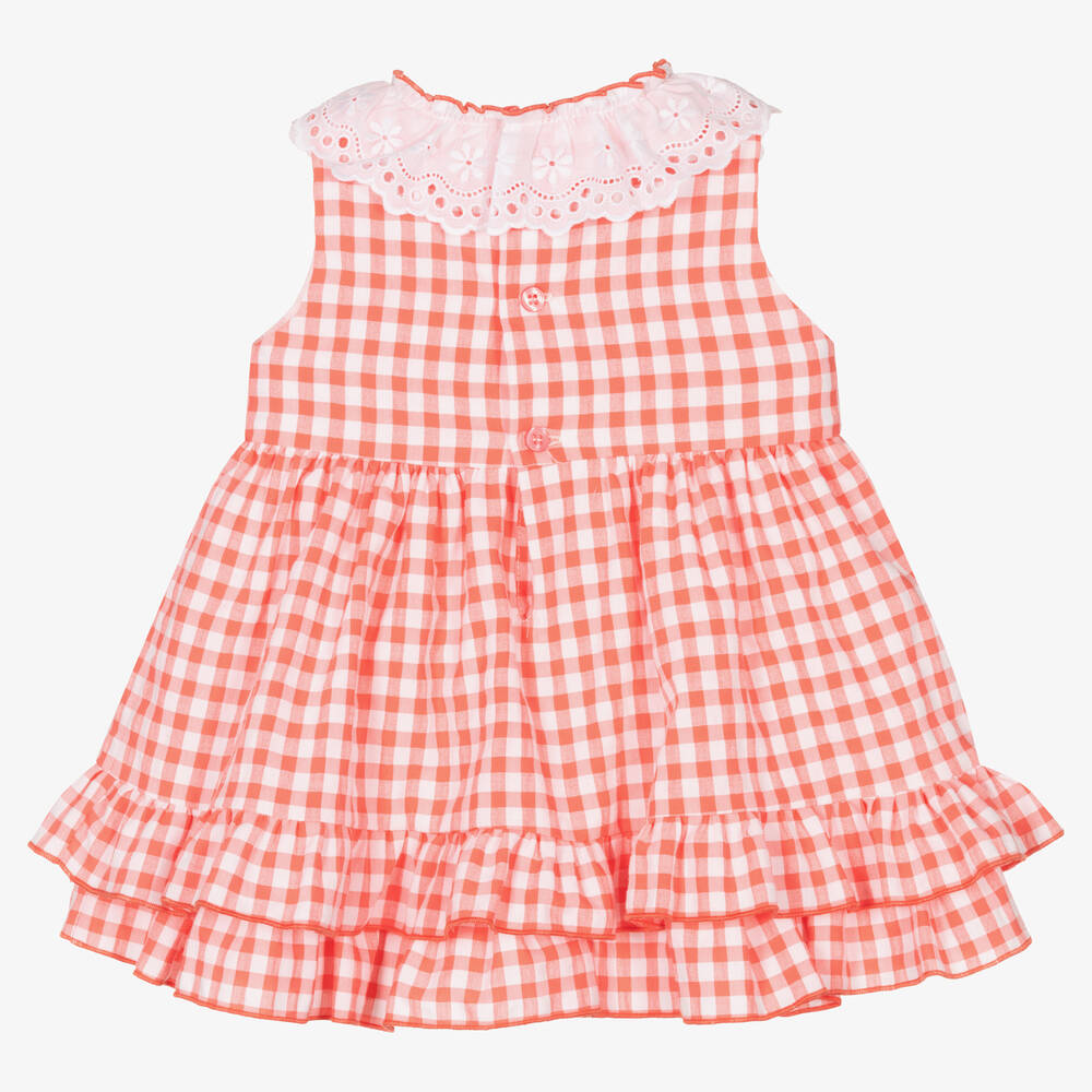 ميراندا-فستان قطن لون زهري مرجاني للمولودات | Childrensalon Outlet