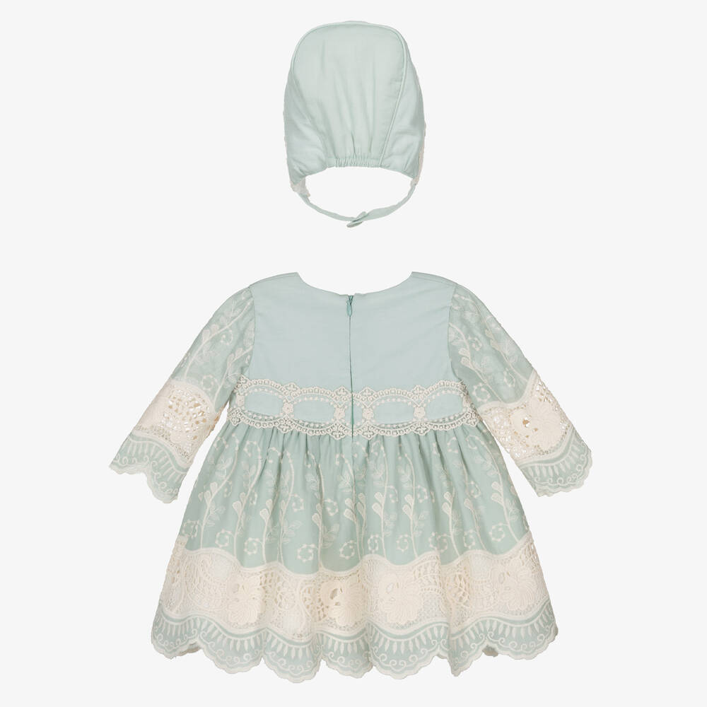 ميراندا-طقم فستان أطفال بناتي قطن ودانتيل لون أخضر | Childrensalon Outlet