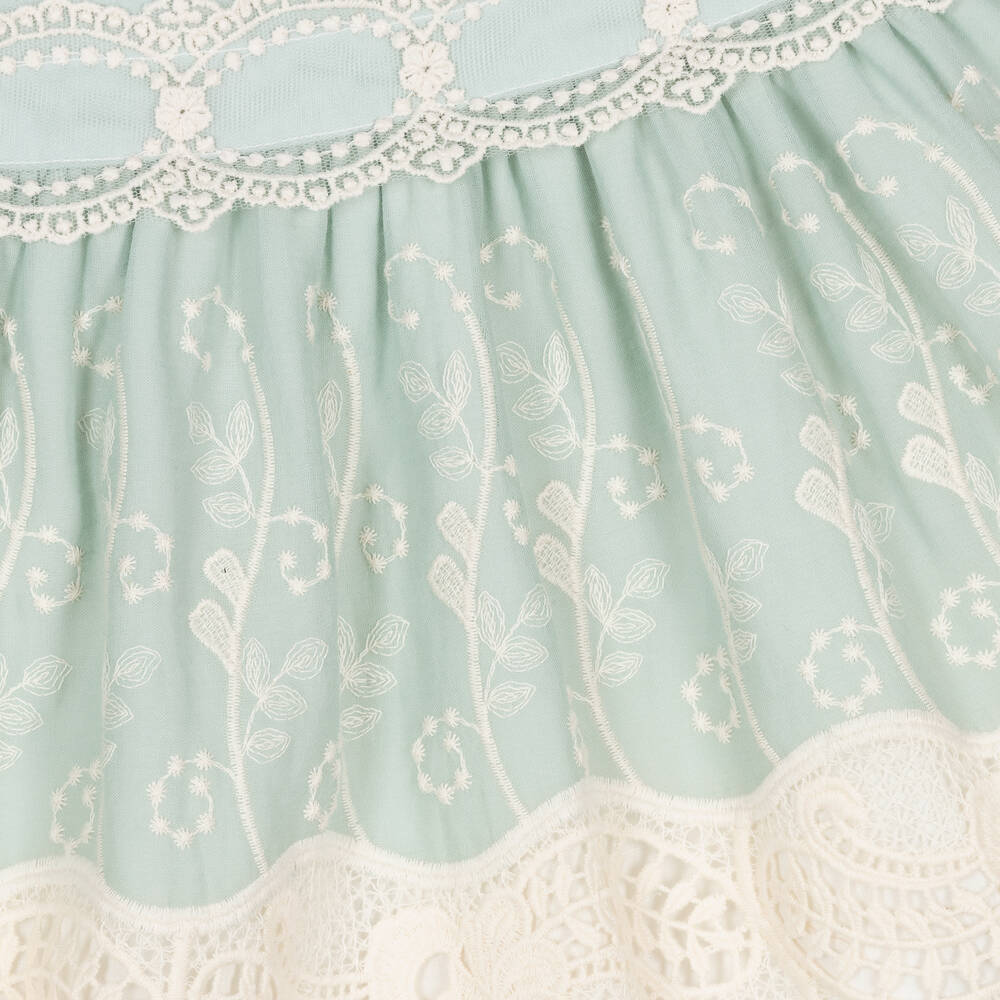 ميراندا-طقم فستان أطفال بناتي قطن ودانتيل لون أخضر | Childrensalon Outlet