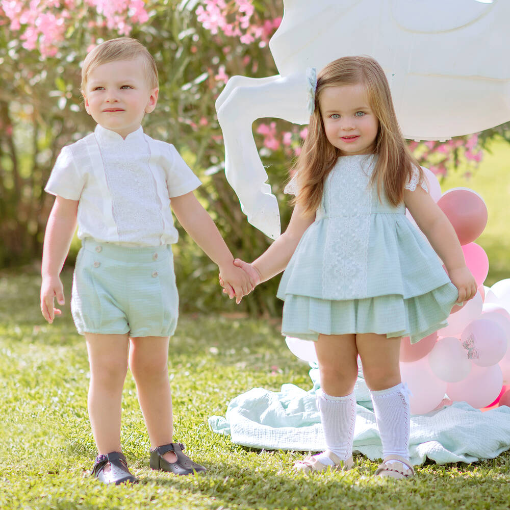 ميراندا-فستان قطن جاكارد لون أخضر للمولودات | Childrensalon Outlet