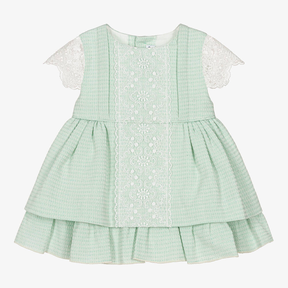 Miranda - Baby Girls Green Lace Dress | Childrensalon