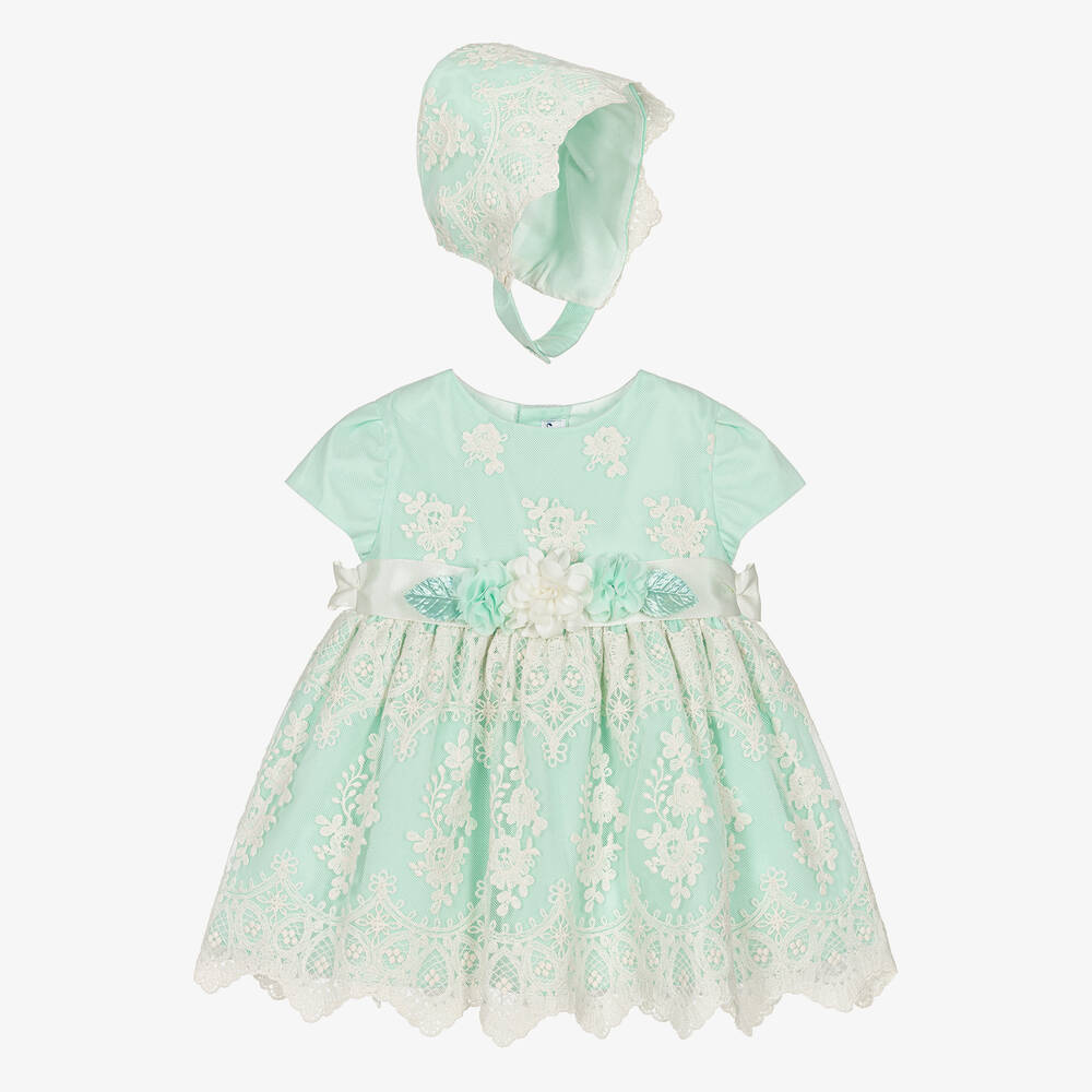 Miranda - Grünes Spitzenkleid-Set für Babys | Childrensalon