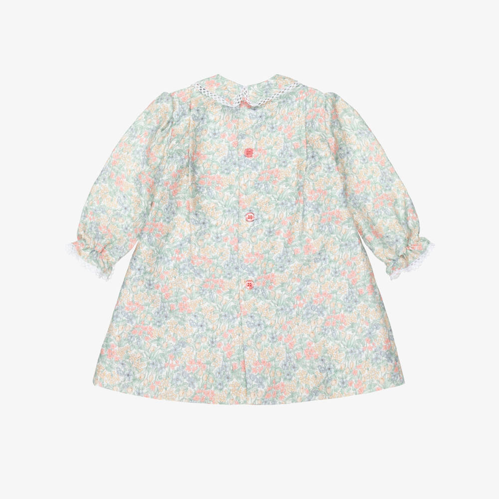 Miranda-Baby Girls Green & Pink Cotton Floral Baby Dress | Childrensalon Outlet