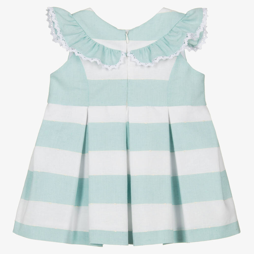 ميراندا-فستان أطفال بناتي مزيج قطن لون أخضر وأبيض | Childrensalon Outlet