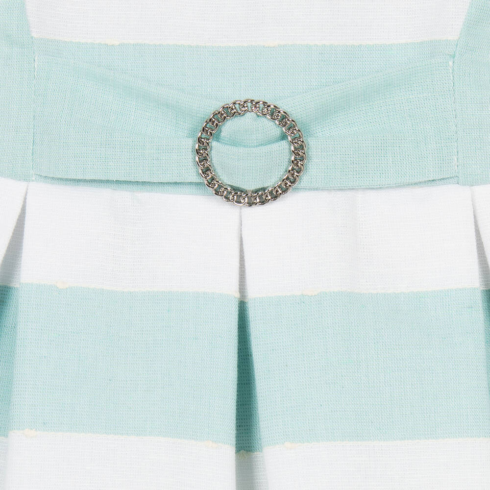 ميراندا-فستان أطفال بناتي مزيج قطن لون أخضر وأبيض | Childrensalon Outlet