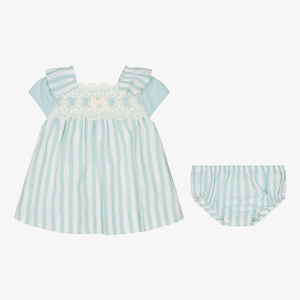 Miranda-Baby Girls Green & White Cotton Dress | Childrensalon Outlet