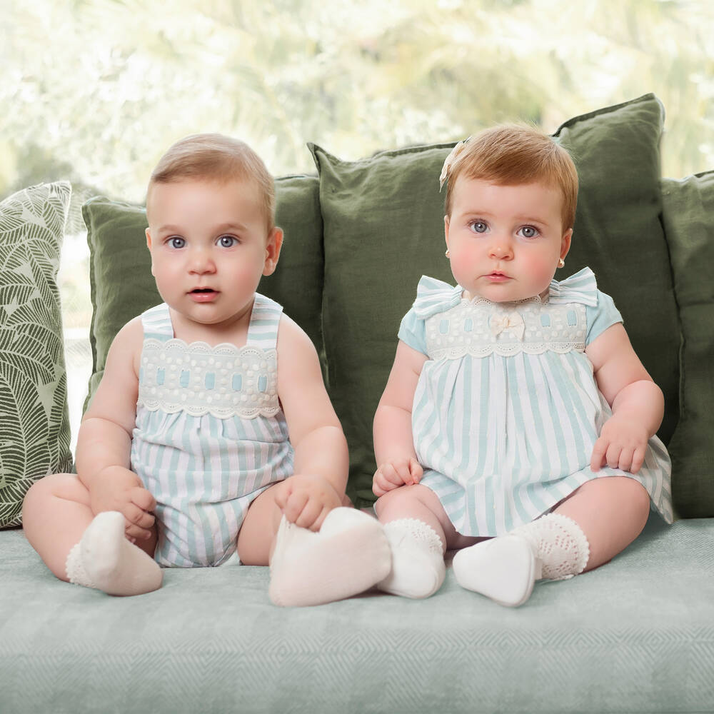 Miranda-Baby Girls Green & White Cotton Dress | Childrensalon Outlet