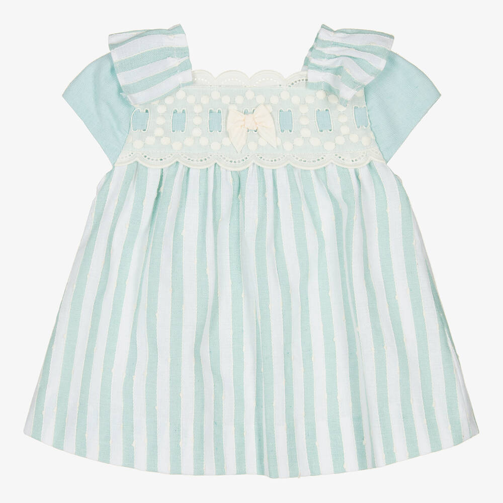 Miranda-Baby Girls Green & White Cotton Dress | Childrensalon Outlet