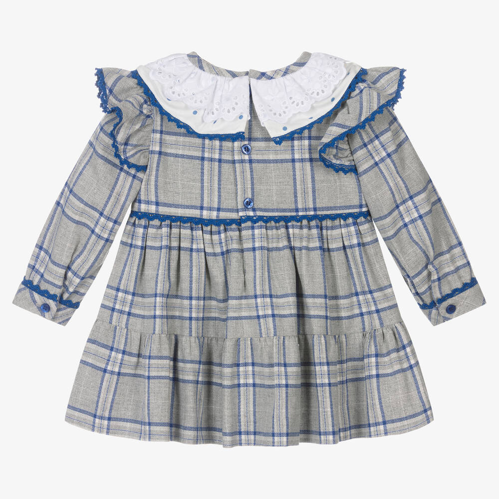 Miranda-Серое хлопковое платье в голубую клетку | Childrensalon Outlet