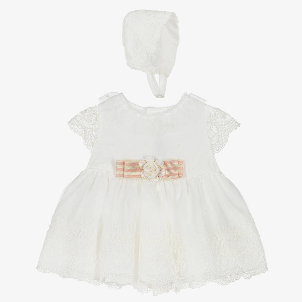 Miranda - Кремовое платье и чепчик с кружевом | Childrensalon