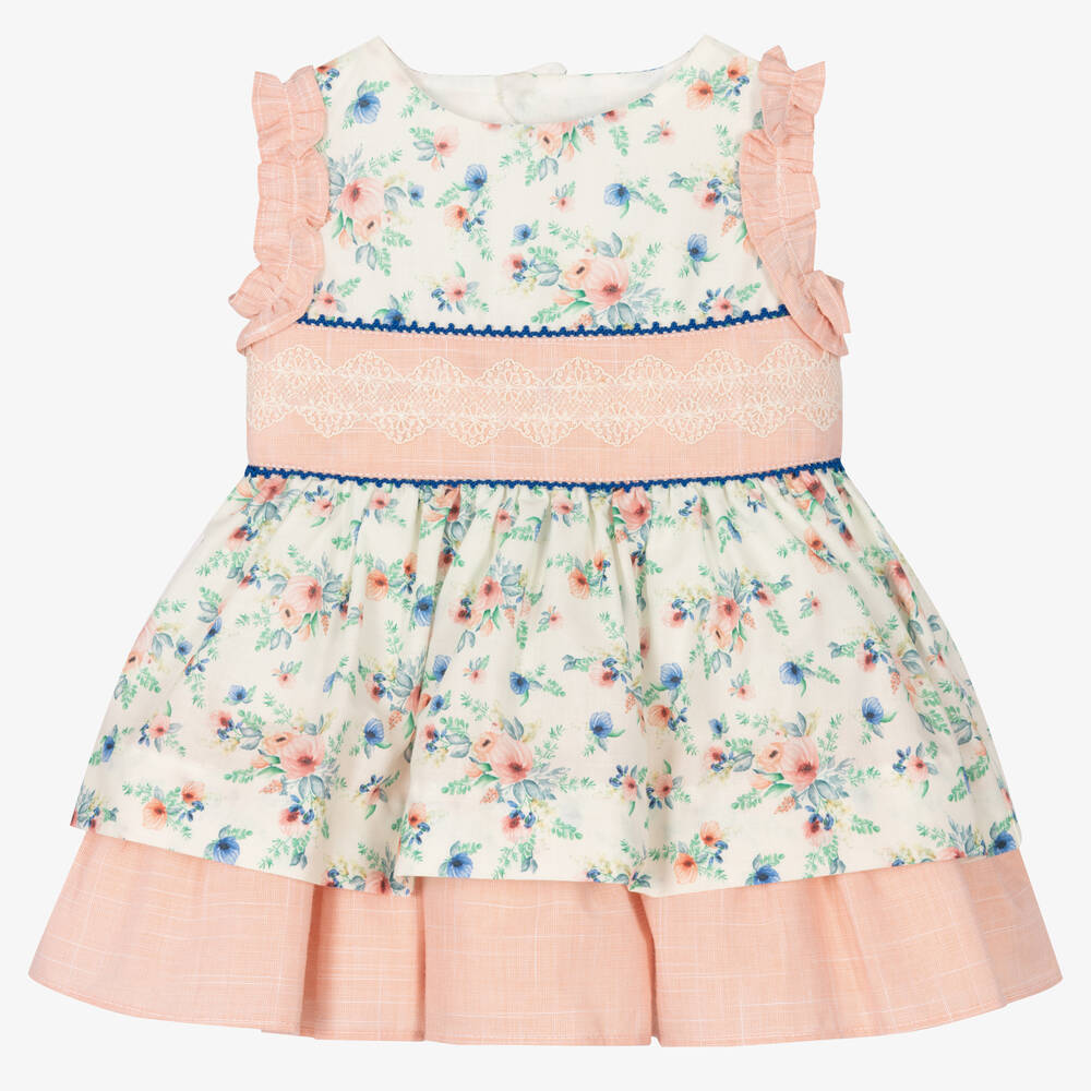 Miranda - Baby Girls Ivory & Pink Cotton Floral Dress | Childrensalon