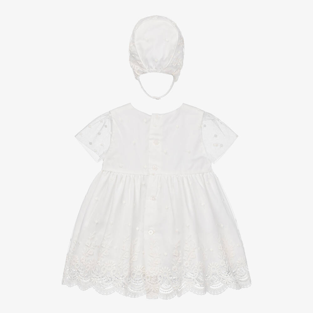 ميراندا-طقم فستان تول ودانتيل لون عاجي للمولودات | Childrensalon Outlet