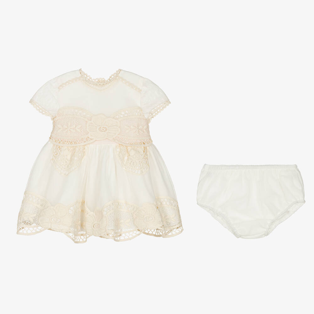 Miranda-Baby Girls Ivory Tulle & Lace Dress Set | Childrensalon Outlet