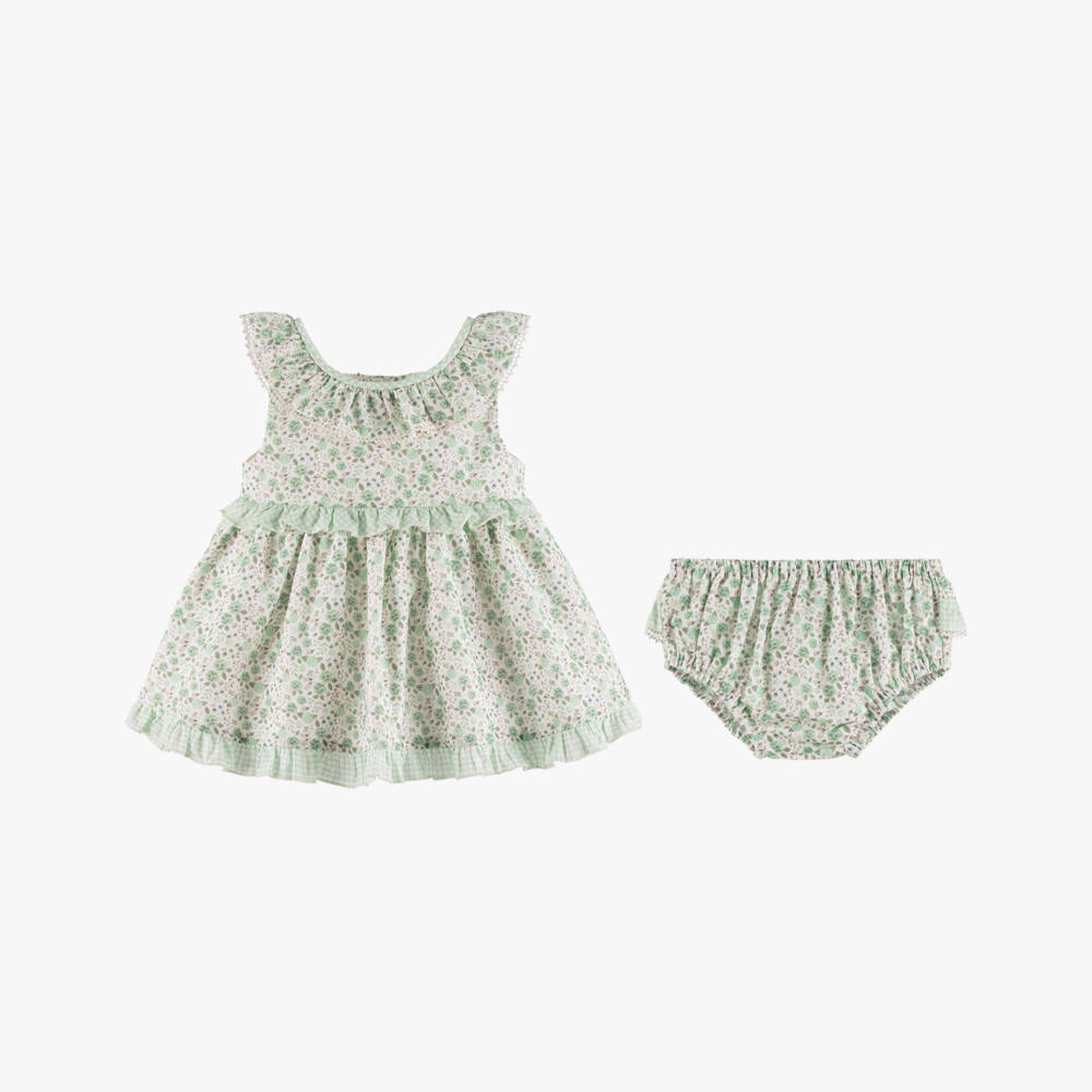 Miranda-Baby Girls Pastel Green Floral Cotton Dress | Childrensalon Outlet