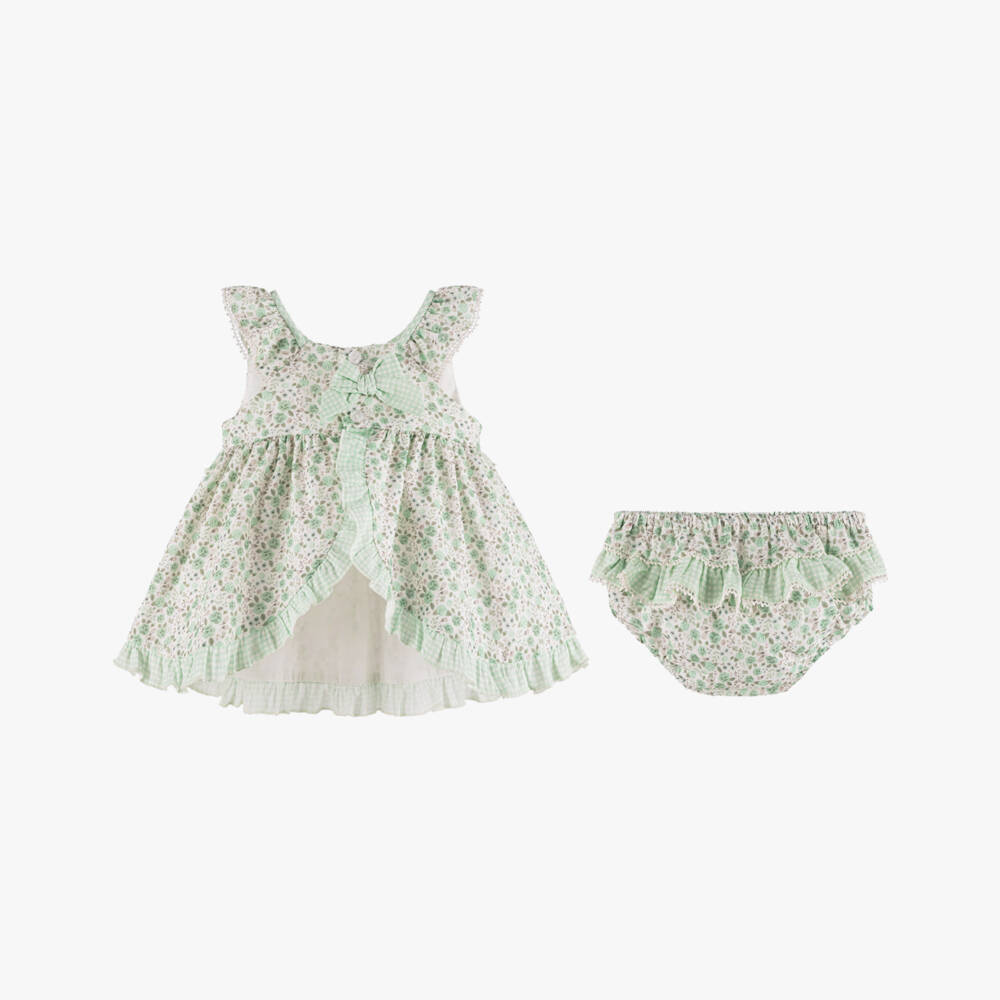 Miranda-Baby Girls Pastel Green Floral Cotton Dress | Childrensalon Outlet