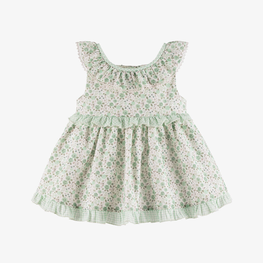 Miranda-Baby Girls Pastel Green Floral Cotton Dress | Childrensalon Outlet