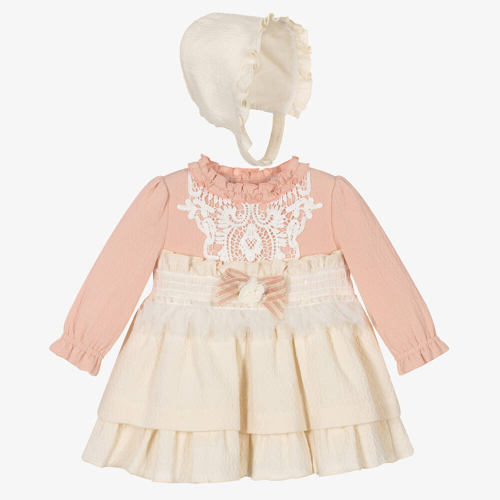 Miranda - Кремово-розовый комплект с платьем из хлопка | Childrensalon
