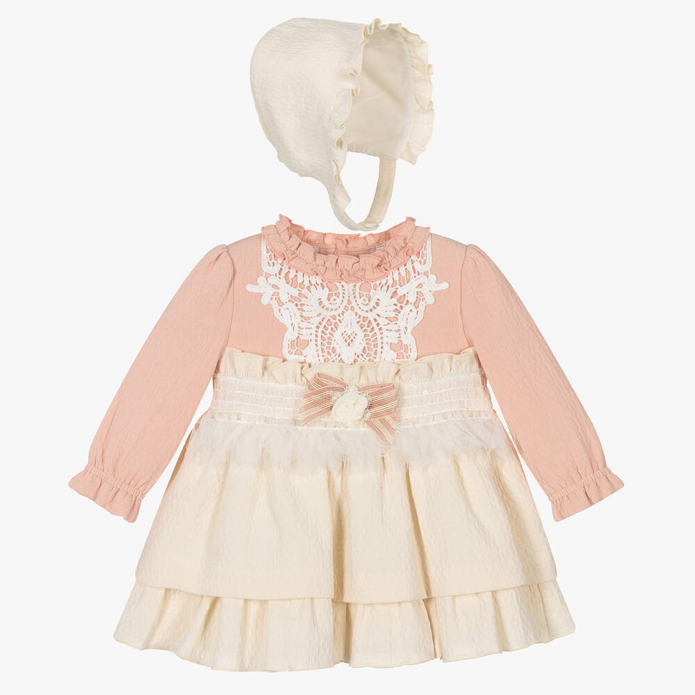 Miranda - Ensemble robe coton rose et ivoire | Childrensalon