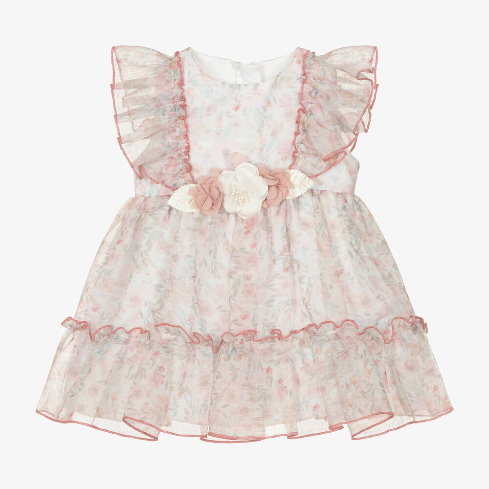 Miranda - Baby Girls Pink Organza Ruffle Dress | Childrensalon