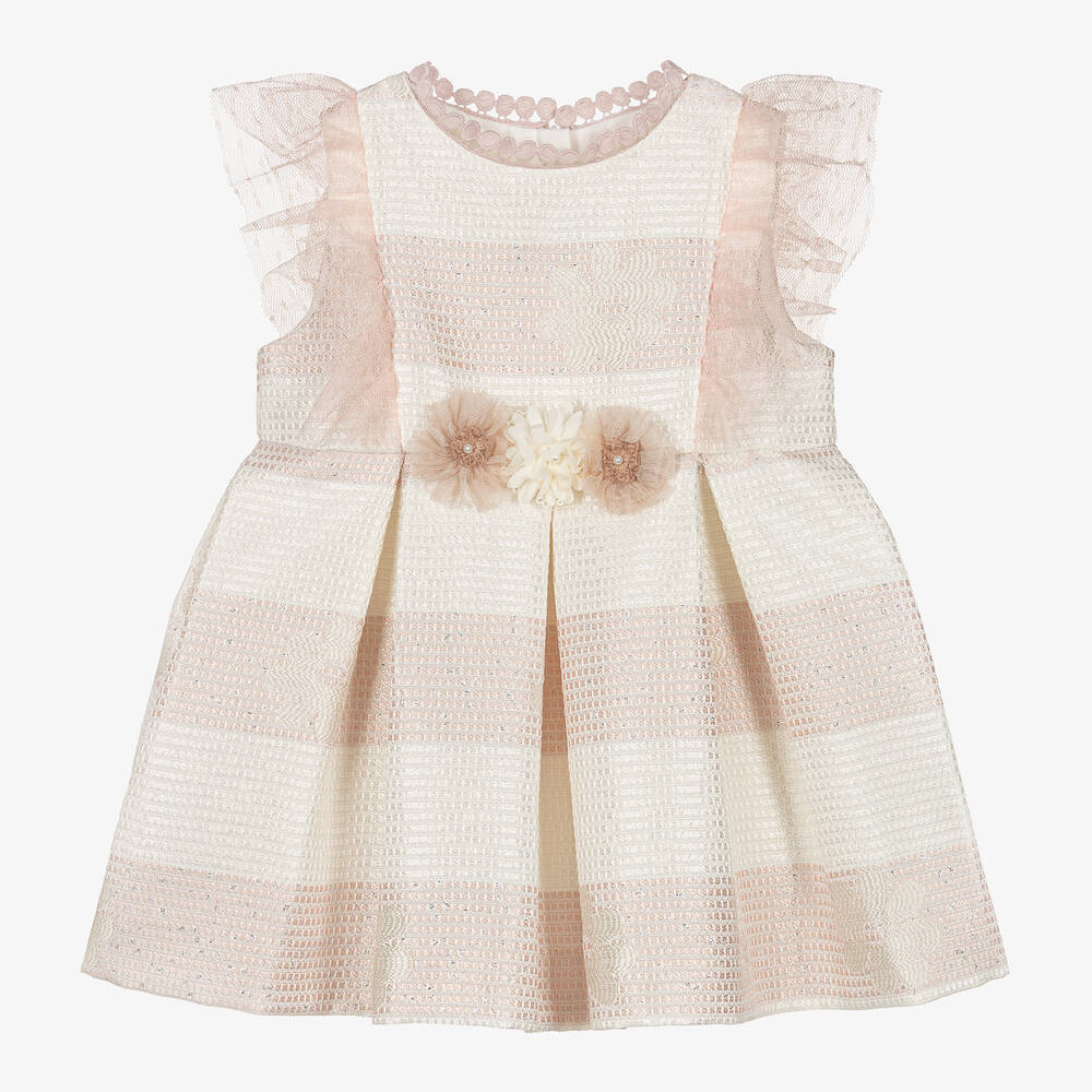 Miranda - Rosa gestreiftes Blumen-Babykleid | Childrensalon