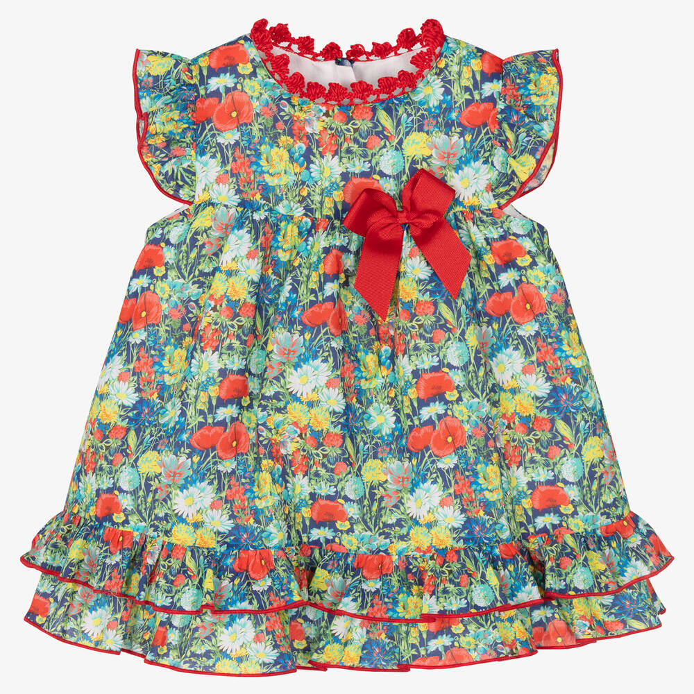 Miranda - Baby Girls Red Cotton Floral Dress | Childrensalon