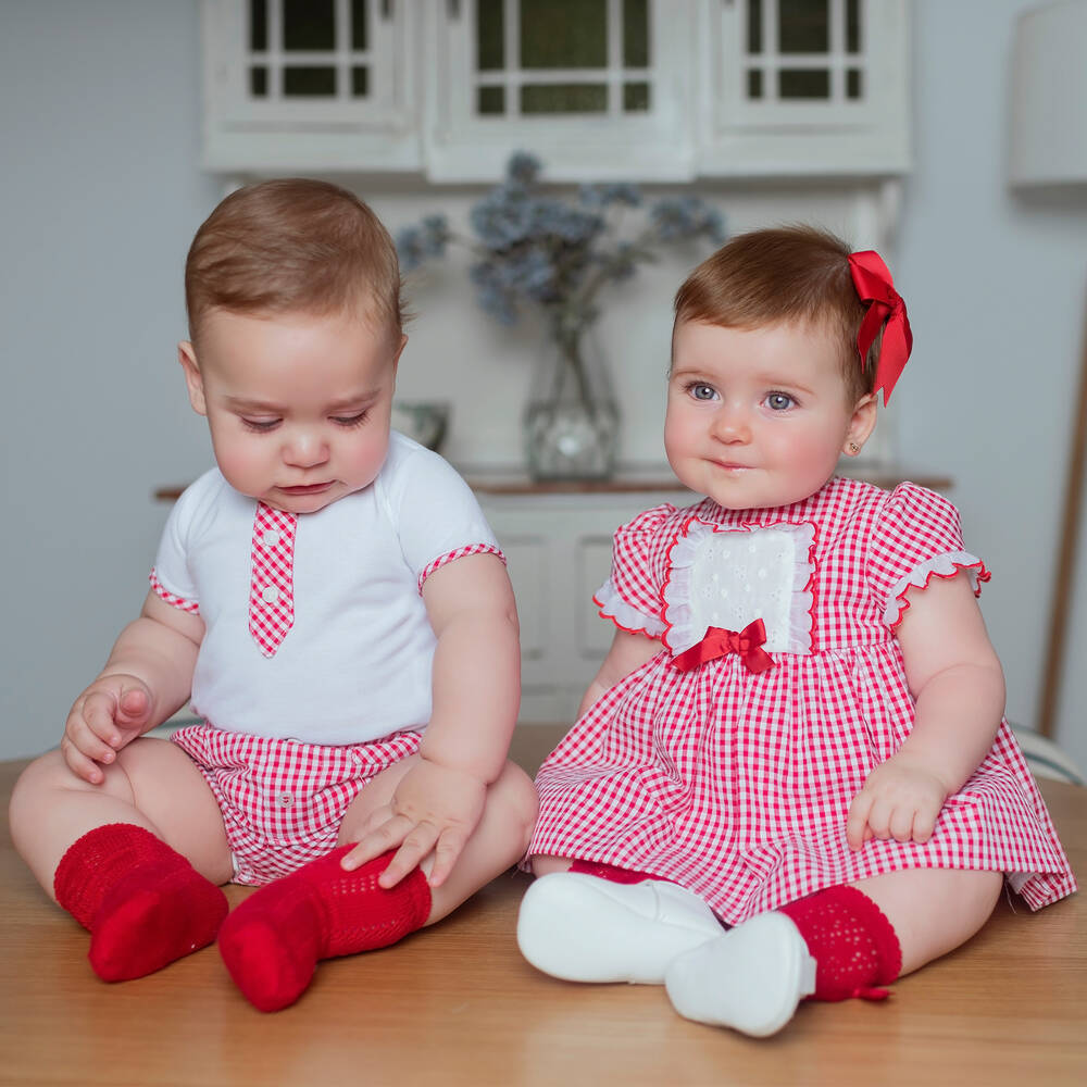 Miranda Baby Girls Red Gingham Cotton Dress Childrensalon Outlet