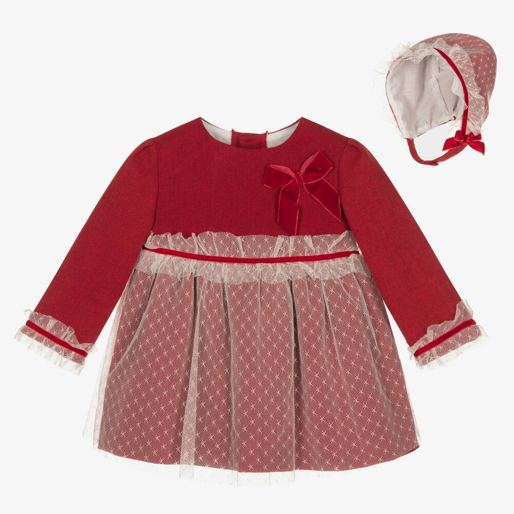 Miranda - Красное платье и чепчик с тюлем | Childrensalon
