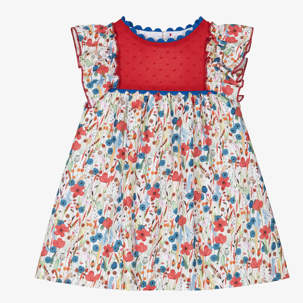 Miranda-Baby Girls Red & White Cotton Dress | Childrensalon Outlet