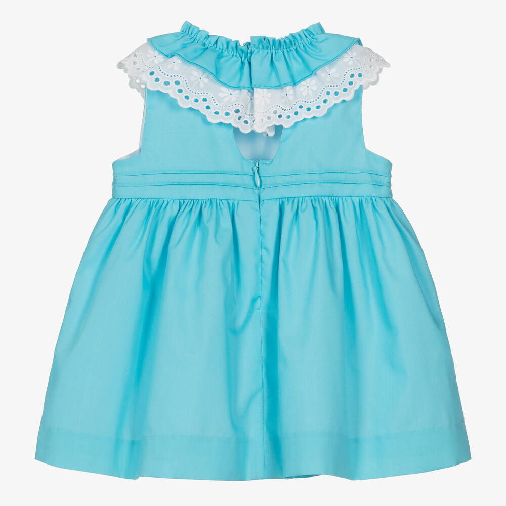 Miranda-Baby Girls Turquoise Blue Cotton Dress | Childrensalon Outlet